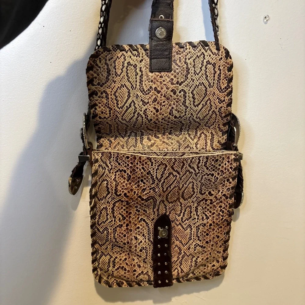 Charm‎ & Luck Genuine Leather Hobo Snakeskin Bag Rhinestone Cowgirl Festival